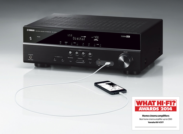 腾博官网5.1声道家庭影院收音扩音机RX-V377 荣获2014年度What Hi-Fi?五星评价大奖